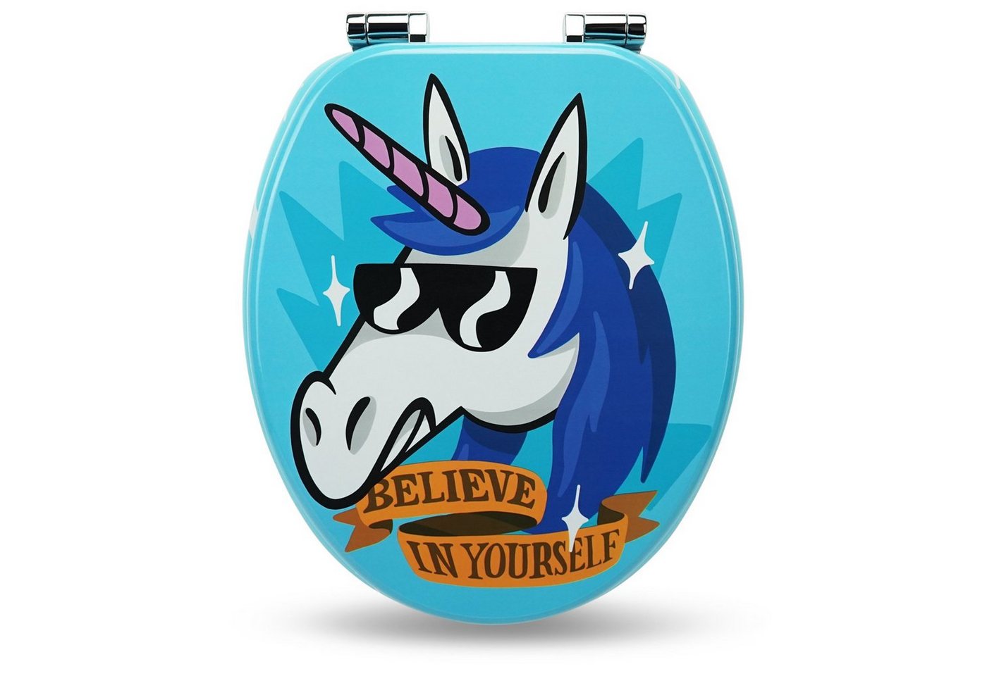 Sanfino WC-Sitz "Funky Unicorn“ Premium Toilettendeckel mit Absenkautomatik aus Holz, mit schönem Motiv, hohem Sitzkomfort, einfache Montage