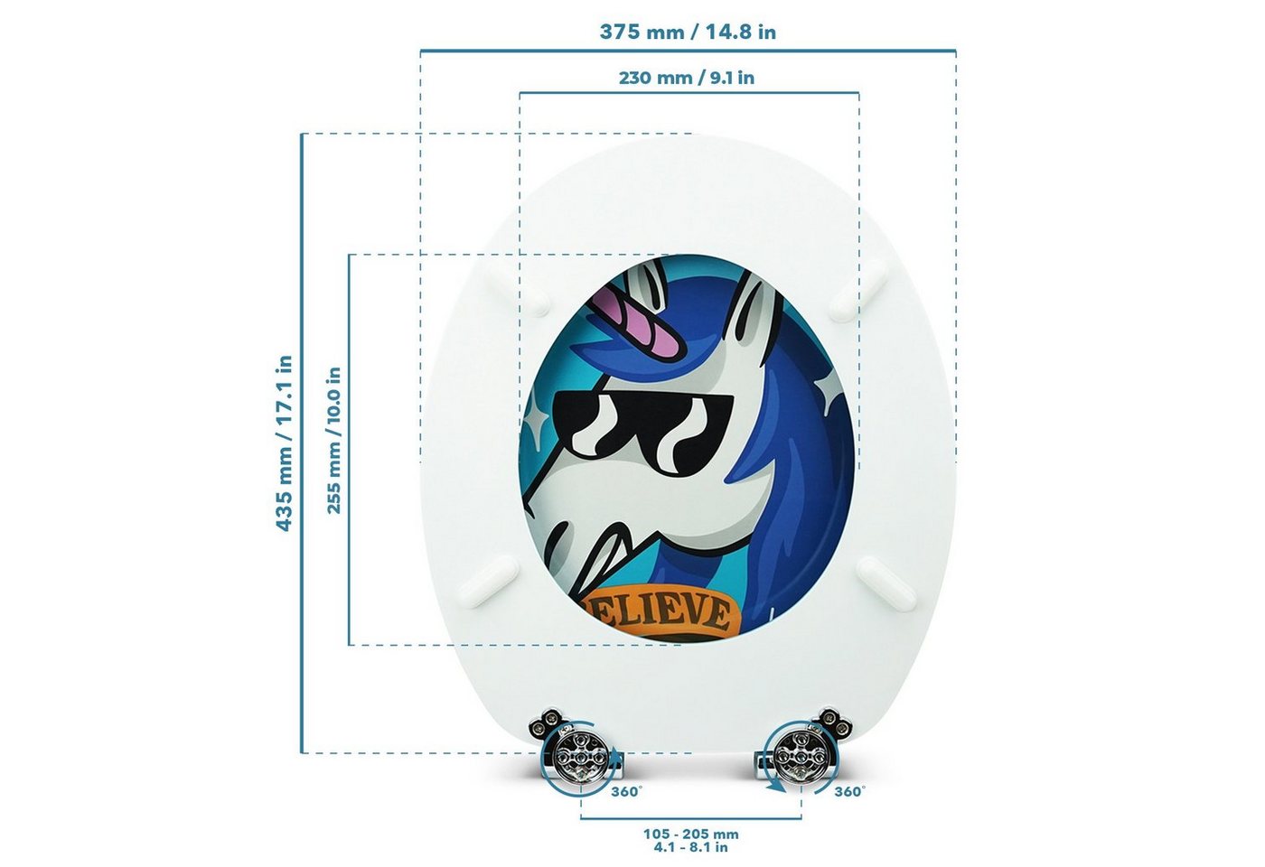 Sanfino WC-Sitz "Funky Unicorn“ Premium Toilettendeckel mit Absenkautomatik aus Holz, mit schönem Motiv, hohem Sitzkomfort, einfache Montage Bild 2