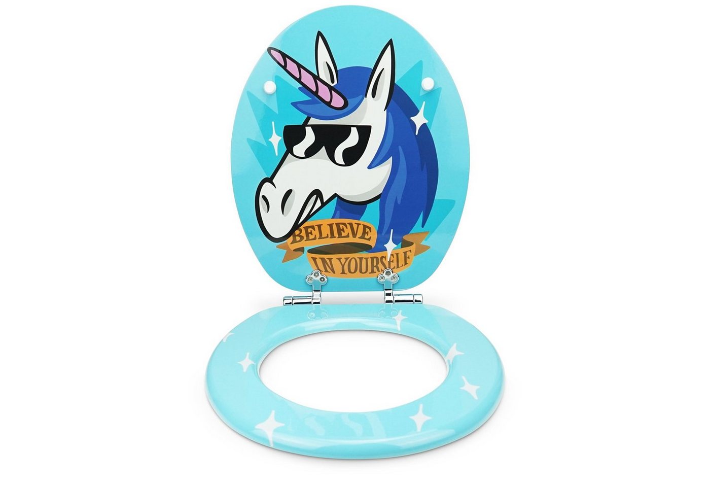 Sanfino WC-Sitz "Funky Unicorn“ Premium Toilettendeckel mit Absenkautomatik aus Holz, mit schönem Motiv, hohem Sitzkomfort, einfache Montage Bild 4
