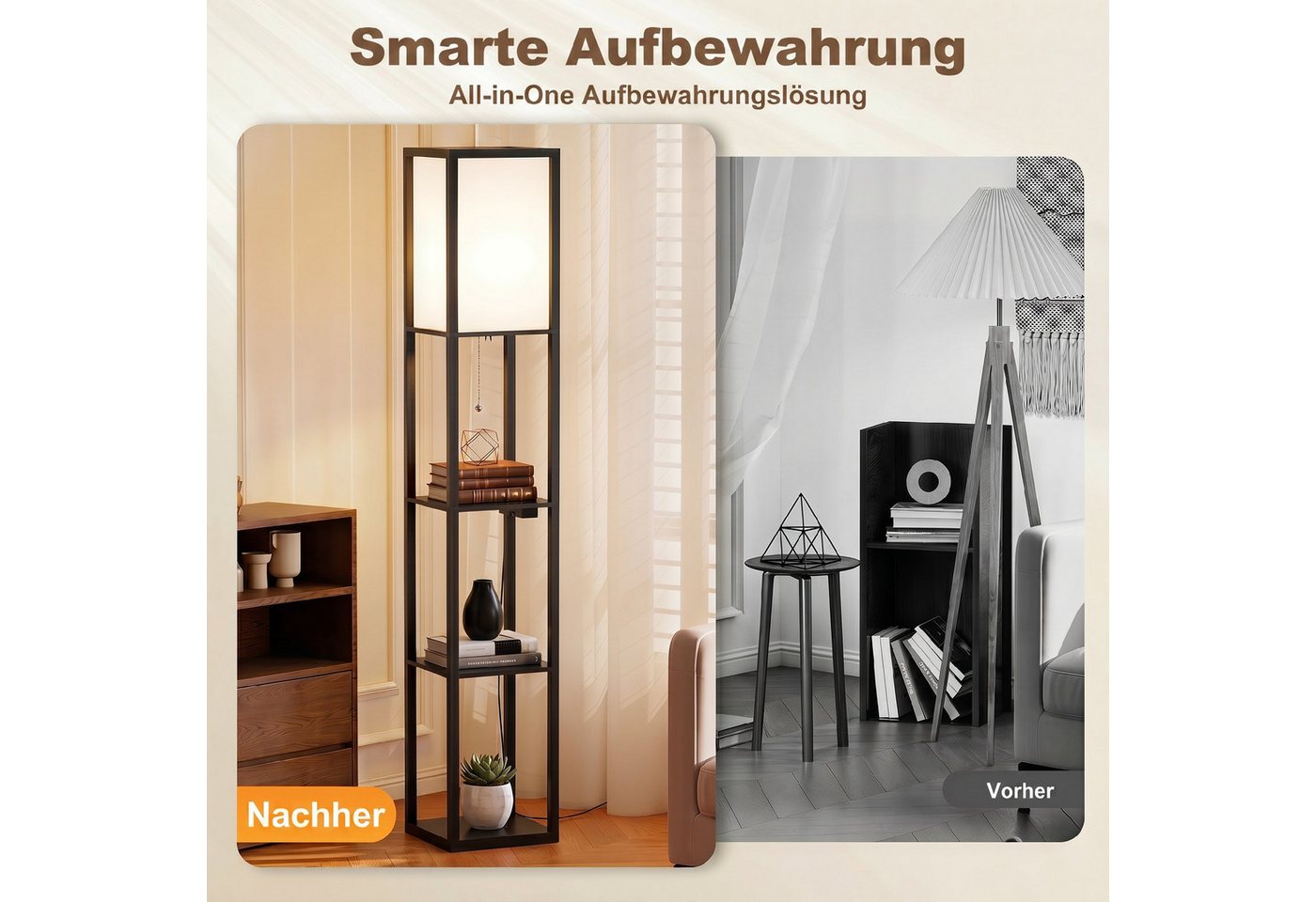 HOMCOM Stehlampe Standleuchte mit Regalen, Wohnzimmer Stehleuchte mit E27 Fassung, Dimmfunktion, mehrere Helligkeitsstufen, Ein-,Ausschalter, Ladefunktion, LED wechselbar, Neutralweiß, 2-in-1 Stehlampe mit Ablagen, dimmbar Bild 3