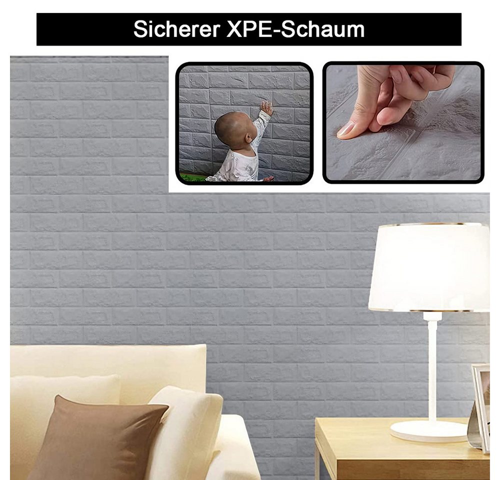 AFKSMILE 3D-Tapete 3D Wandpaneele Selbstklebend Ziegel, Steinoptik Tapete Wasserdicht, 10 Stück 38 * 35CM,DIY Wandtapete,Geeignet für Schlafzimmer,Wohnzimmer