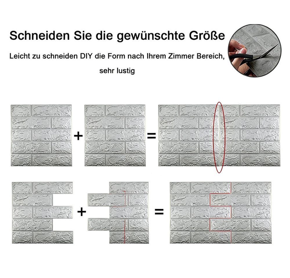 AFKSMILE 3D-Tapete 3D Wandpaneele Selbstklebend Ziegel, Steinoptik Tapete Wasserdicht, 10 Stück 38 * 35CM,DIY Wandtapete,Geeignet für Schlafzimmer,Wohnzimmer Bild 4
