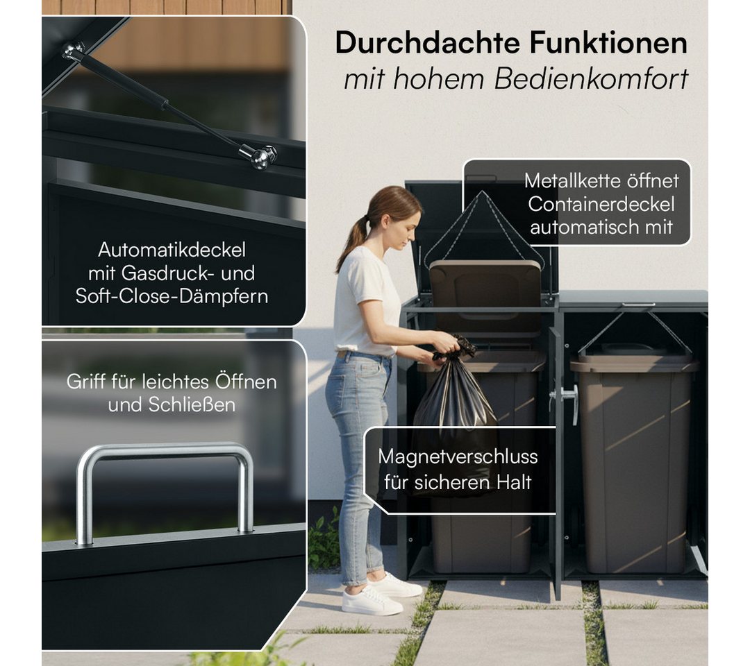 STEELSØN Mülltonnenbox Diorus 240L, Mülltonnenverkleidung abschließbar & wetterfest (Anthrazit, verfügbar mit 1, 2, 3, 4, oder 5 Türen), aus verzinktem Stahl Bild 4