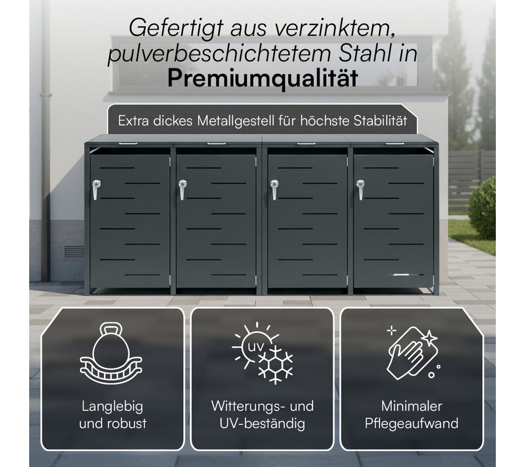 STEELSØN Mülltonnenbox Diorus 240L, Mülltonnenverkleidung abschließbar & wetterfest (Anthrazit, verfügbar mit 1, 2, 3, 4, oder 5 Türen), aus verzinktem Stahl Bild 5