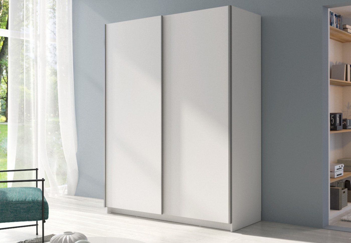 Home Collective Schwebetürenschrank Kleiderschrank Schlafzimmerschrank Schrank Garderobe, 150 oder 180 cm 4 Böden & Kleiderstange für viel Stauraum Weiß 150 cm Breite