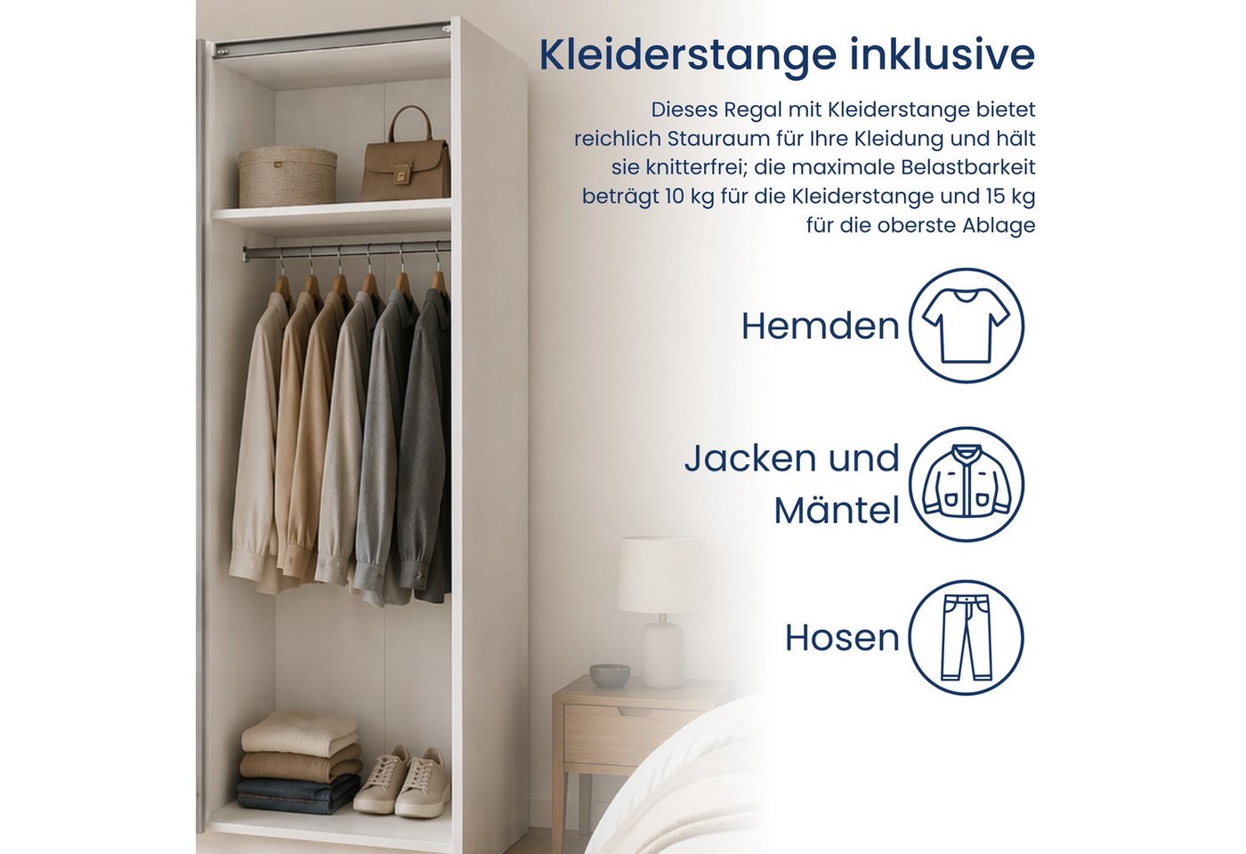 Home Collective Schwebetürenschrank Kleiderschrank Schlafzimmerschrank Schrank Garderobe, 150 oder 180 cm 4 Böden & Kleiderstange für viel Stauraum Weiß 150 cm Breite Bild 4