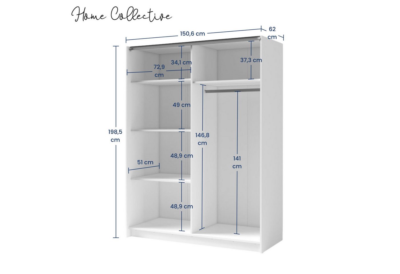 Home Collective Schwebetürenschrank Kleiderschrank Schlafzimmerschrank Schrank Garderobe, 150 oder 180 cm 4 Böden & Kleiderstange für viel Stauraum Weiß 150 cm Breite Bild 5