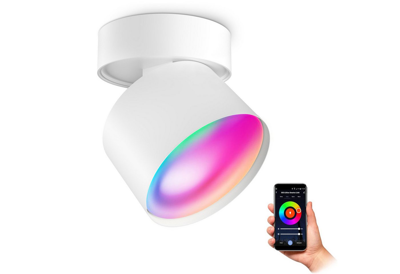 SSC-LUXon LED Aufbaustrahler Deckenlampe SAMU weiß mit Smart Home WiFi GX53 LED 6W RGBW, Smart Bild 3