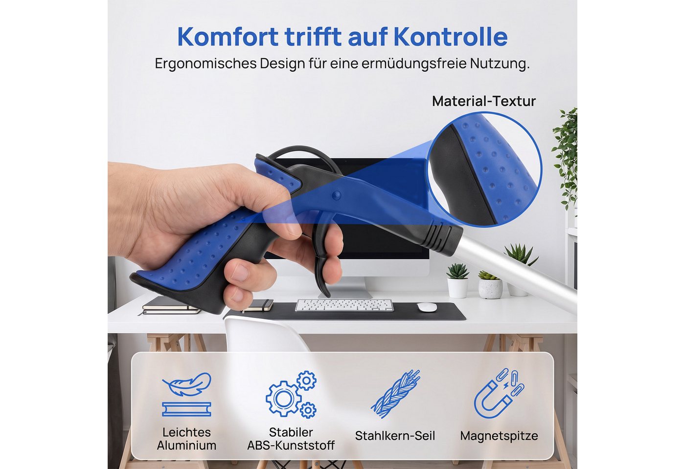 AKKEE Greifzange für Senioren Aluminium Faltbare Greifer mit Magnetspitzen, 2er-Set, 360°Drehbarer Kopf - Ergonomischer Griff für die Müllabfuhr Bild 2