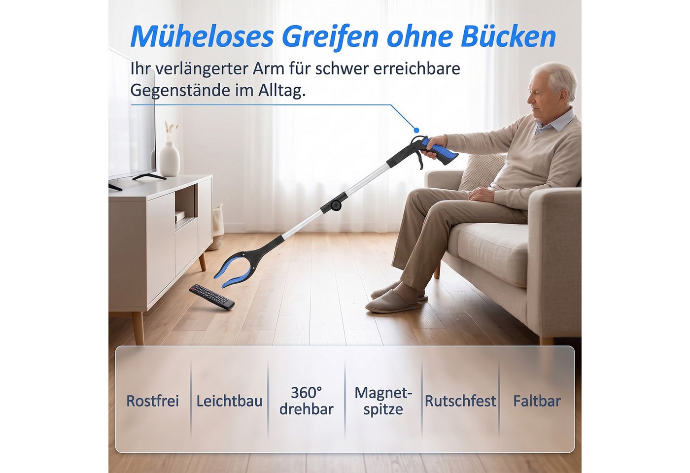AKKEE Greifzange für Senioren Aluminium Faltbare Greifer mit Magnetspitzen, 2er-Set, 360°Drehbarer Kopf - Ergonomischer Griff für die Müllabfuhr Bild 5