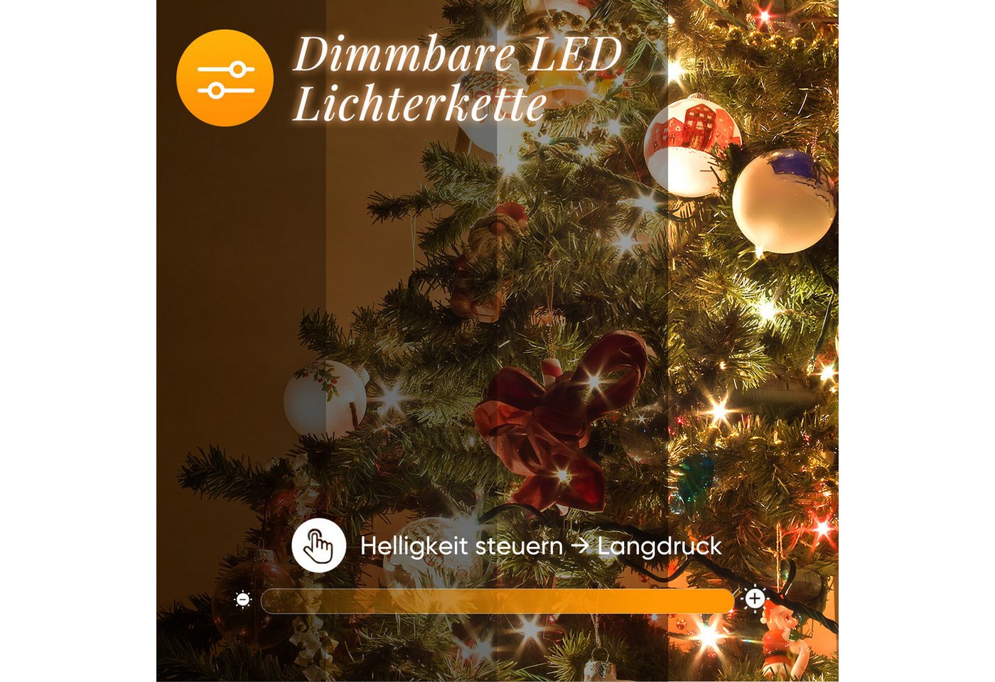 Salcar LED-Lichterkette LED Lichterkette Außen Weihnachtsbeleuchtung Weihnachtsdeko Warmweiß, 10m 150er LED, 9 Modi, Warmweiß bis Gelb(2800K-1800K) Dimmbar Bild 3