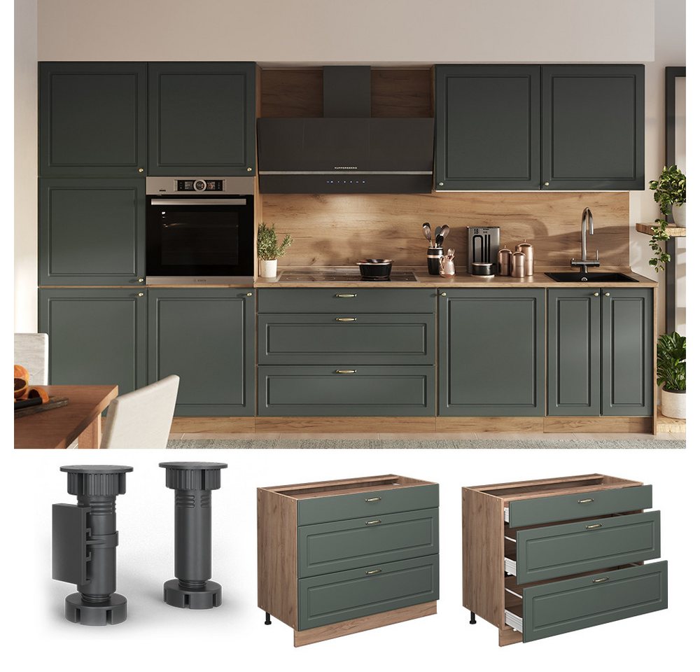 Vicco Unterschrank Fame-Line, Grün-Gold Landhaus/Goldkraft Eiche, 100 cm ohne Arbeits... (1-St)
