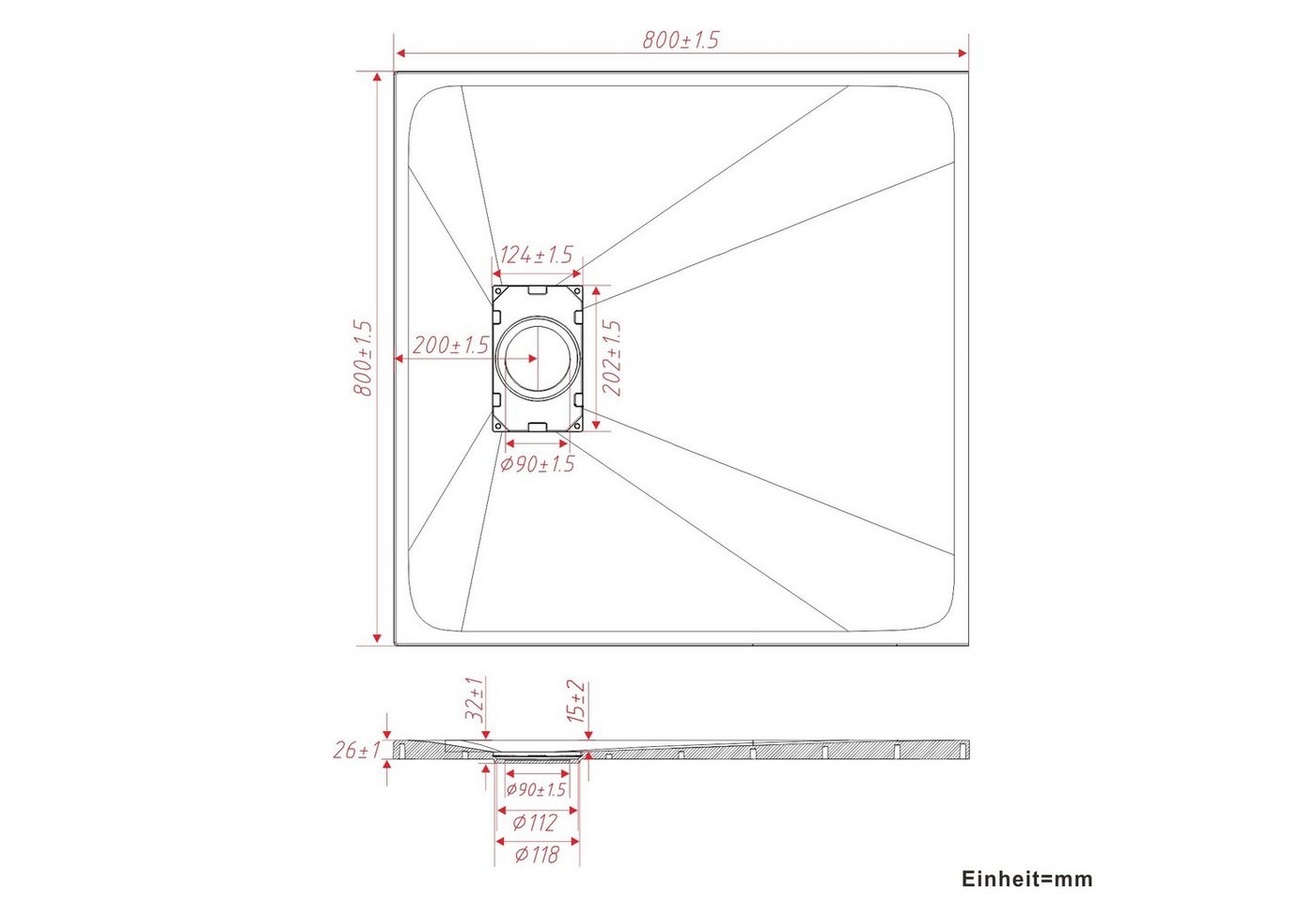 AQUALAVOS Duschwanne Duschwanne weiß Brausewanne mit Ablaufgarnitur Steinoptik Antirutsch, quadratisch, Sheet-Molding-Compound(SMC), 80/100/120/140cm, Ablaufloch ∅ 90 mm, Zuschneidbar, Leicht zu reinigen Bild 3