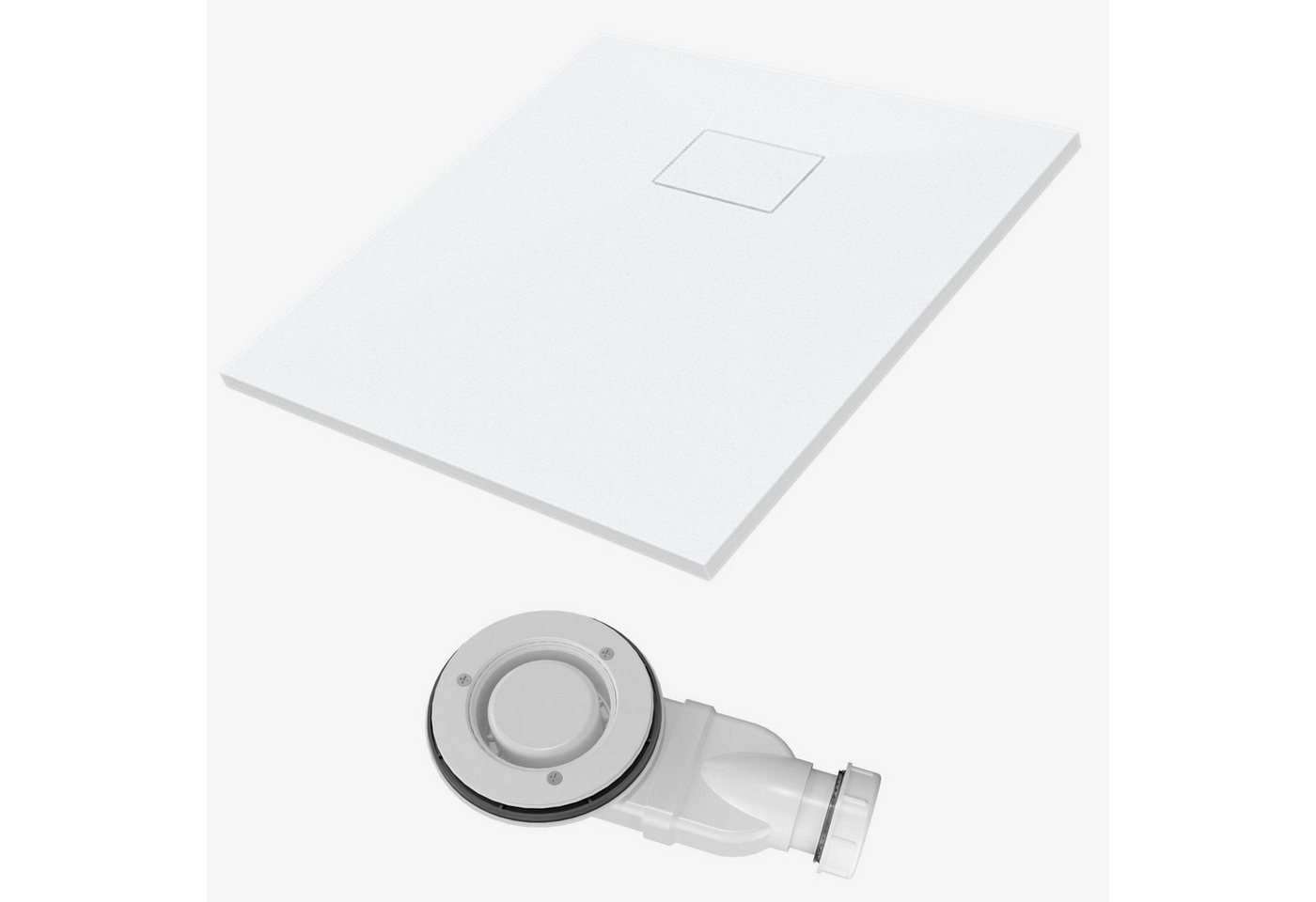 AQUALAVOS Duschwanne Duschwanne weiß Brausewanne mit Ablaufgarnitur Steinoptik Antirutsch, quadratisch, Sheet-Molding-Compound(SMC), 80/100/120/140cm, Ablaufloch ∅ 90 mm, Zuschneidbar, Leicht zu reinigen Bild 5