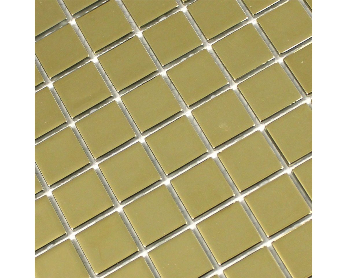 Mosafil Mosaikfliesen Glasmosaik Fliesen Alvor, Glas 32.700x30.200, gold, Verlegefertig auf ein Netz geklebt