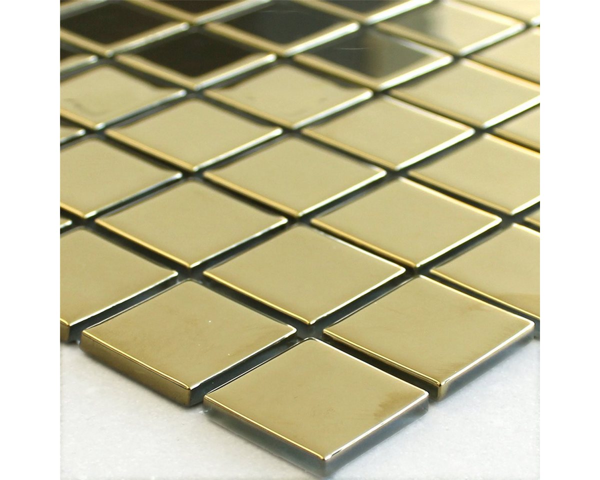 Mosafil Mosaikfliesen Glasmosaik Fliesen Alvor, Glas 32.700x30.200, gold, Verlegefertig auf ein Netz geklebt Bild 3