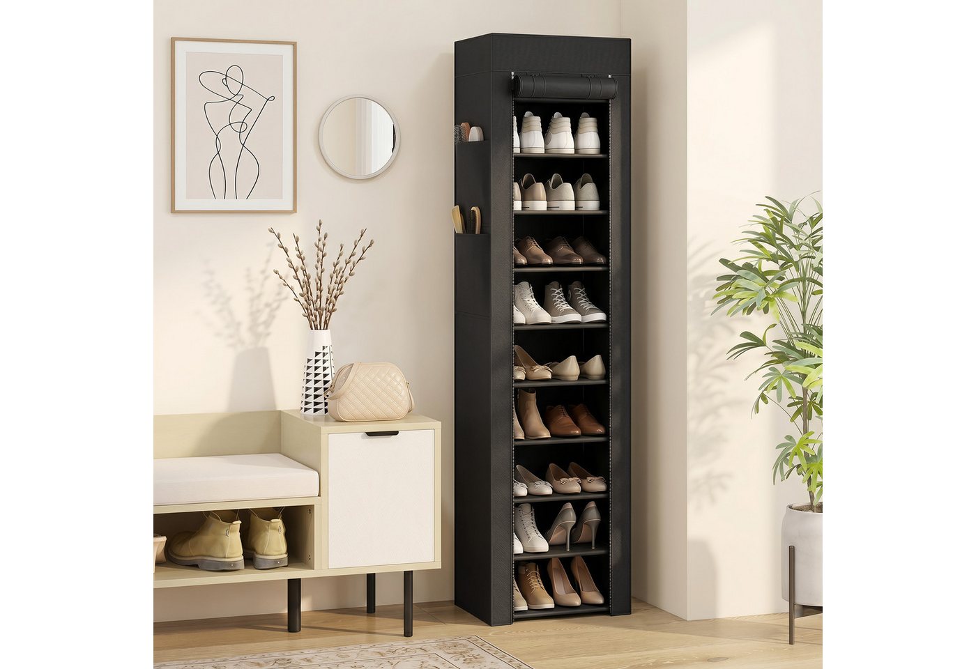 HOMCOM Schuhregal Schuhorganizer Schuhaufbewahrung mit Stoffbezug, Set 1-tlg., Staubdichte Stoffabdeckung, hohe Kapazität, leicht und tragbar