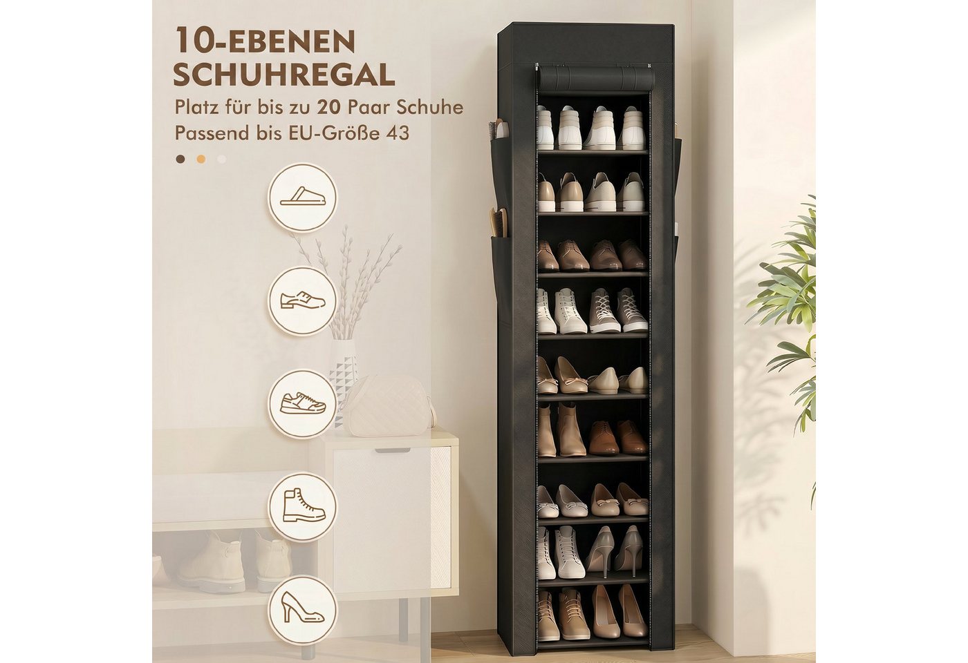 HOMCOM Schuhregal Schuhorganizer Schuhaufbewahrung mit Stoffbezug, Set 1-tlg., Staubdichte Stoffabdeckung, hohe Kapazität, leicht und tragbar Bild 3