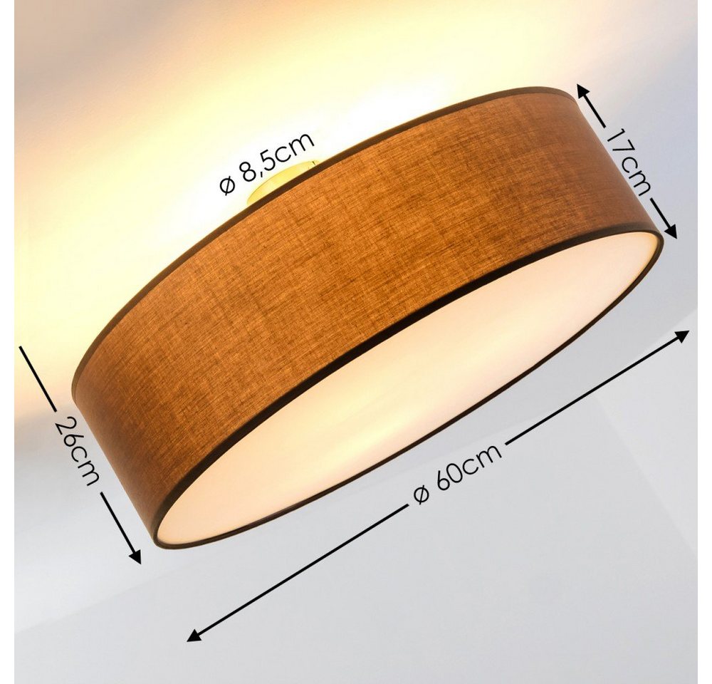 hofstein Deckenleuchte »Mels« runde Deckenlampe mit Lampenschirm aus Stoff in Braun/Weiß, ohne Leuchtmittel, Ø60cm, LED-fähig, 3xE27, 40 Watt, Retro-Design