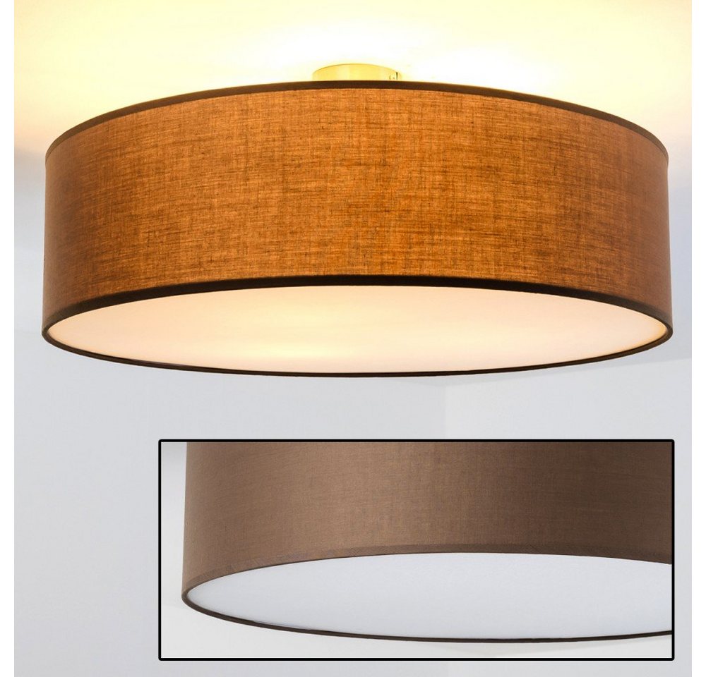 hofstein Deckenleuchte »Mels« runde Deckenlampe mit Lampenschirm aus Stoff in Braun/Weiß, ohne Leuchtmittel, Ø60cm, LED-fähig, 3xE27, 40 Watt, Retro-Design Bild 2