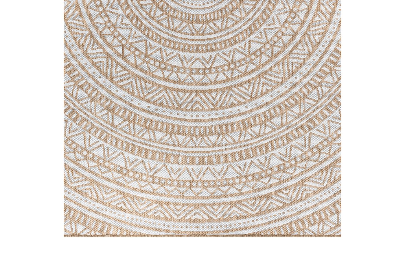 TeppichHome24 Outdoorteppich Runder Teppich mit Ethno-Muster in Beige und Weiß, siehe foto Bild 2