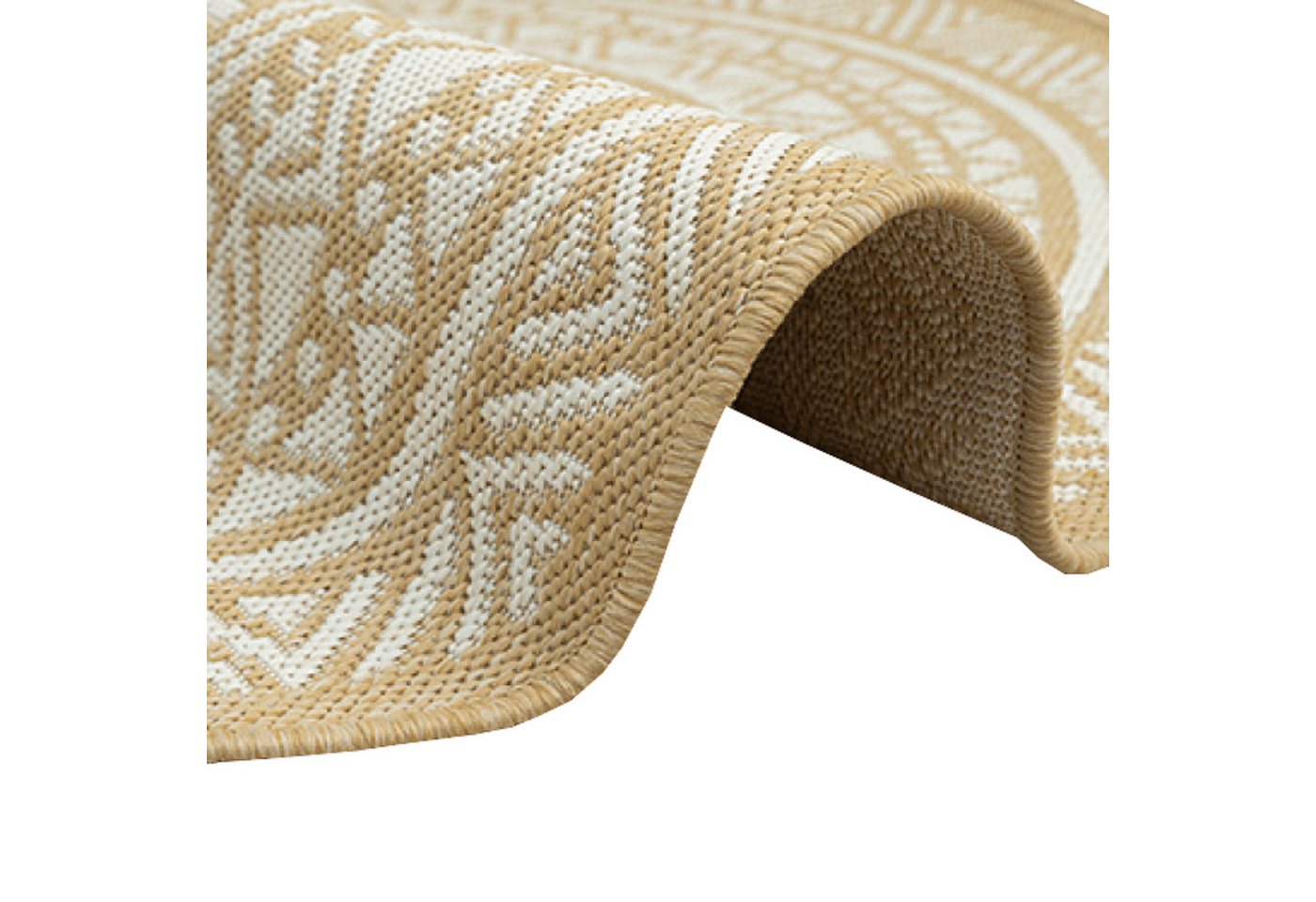 TeppichHome24 Outdoorteppich Runder Teppich mit Ethno-Muster in Beige und Weiß, siehe foto Bild 3