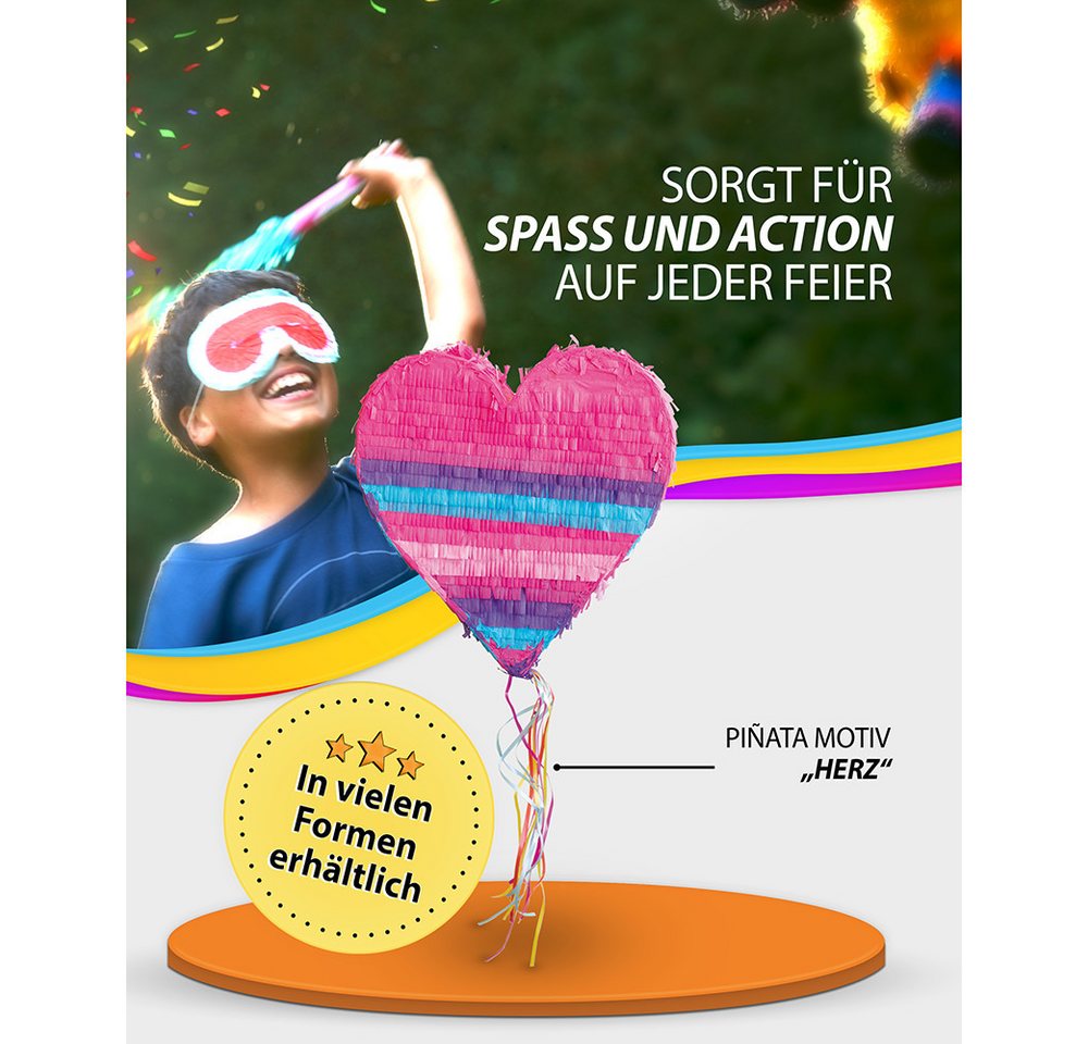 Party Factory Pinata Pinata Herz rosa-blau, mit Ziehbändern