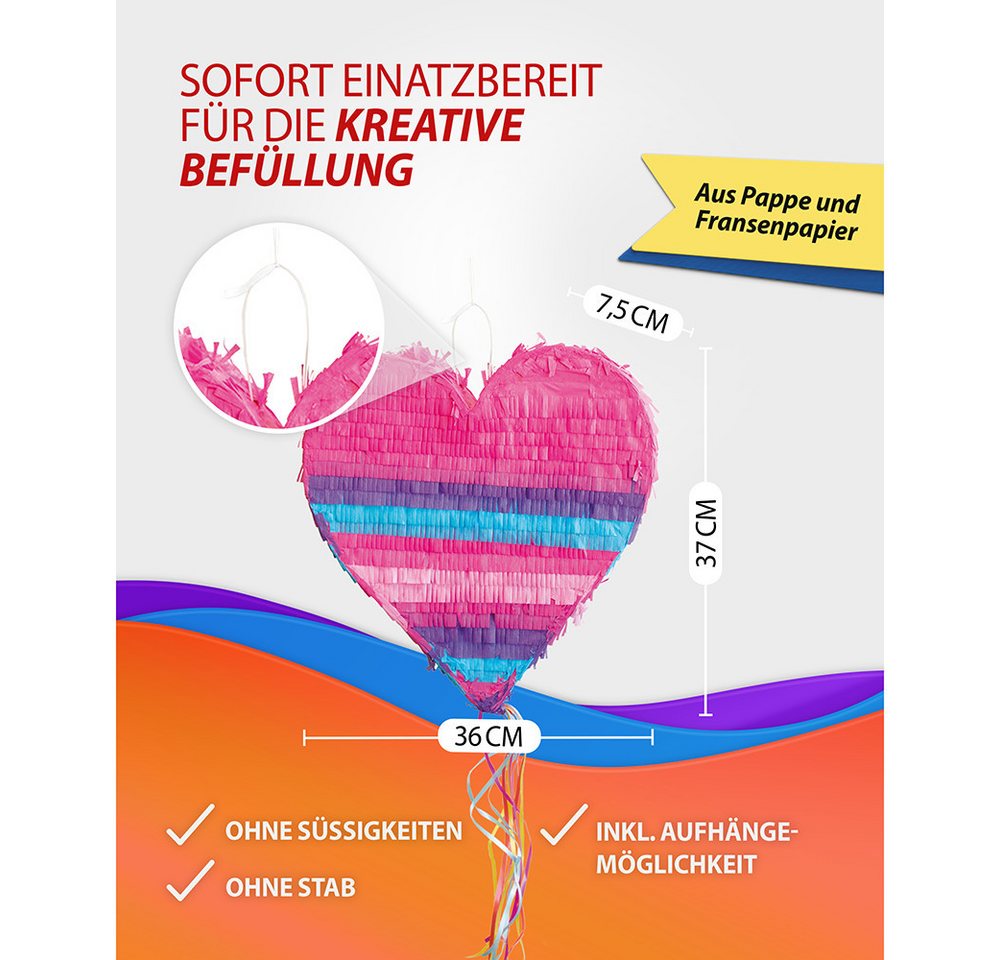 Party Factory Pinata Pinata Herz rosa-blau, mit Ziehbändern Bild 4