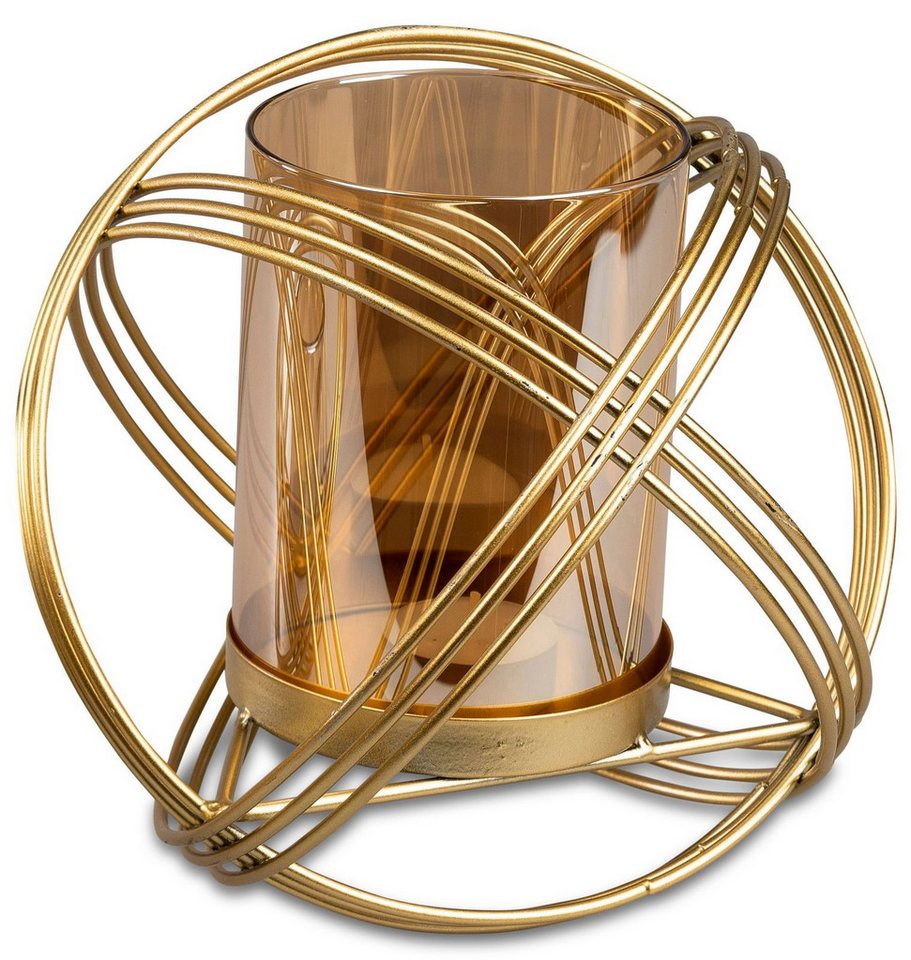 formano Dekolicht Windlicht Kugel 20cm goldfarben Metall farbigem Glas Teelichthalter Bild 2
