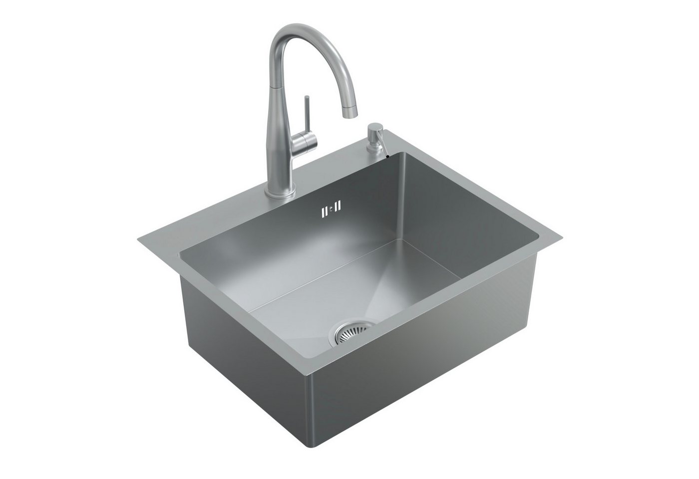 HAGO Edelstahlspüle Einbauspüle Edelstahl Küchenspüle Spülbecken Eckig Ablaufgarnitur Set, Rechteckig, 55/45 cm, (1 St), Schallschutzmatten Bild 3