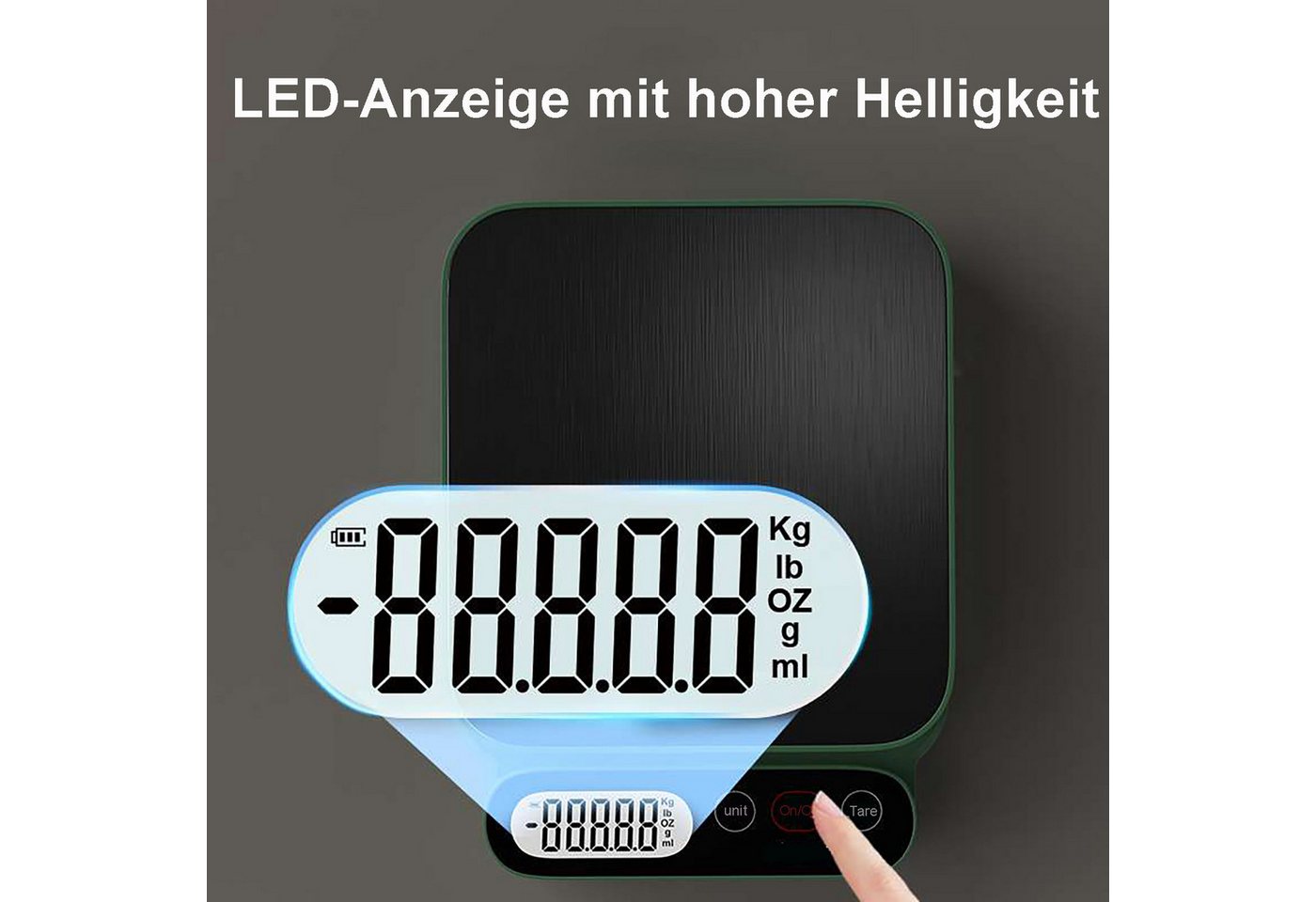 Vornix Küchenwaage Digitale Küchenwaage bis 5 kg, Präzision 0,1 g, (Elektronische Lebensmittelwaage mit Edelstahl-Wiegeplatte, LED-Display, Tara-Funktion), Einheitenumschaltung g/kg/ml/oz/lb für Backen, Kaffee, Kochen