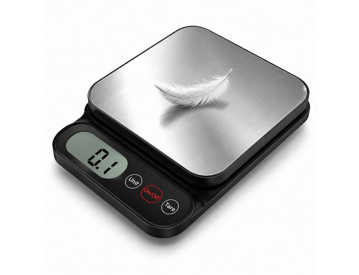 Vornix Küchenwaage Digitale Küchenwaage bis 5 kg, Präzision 0,1 g, (Elektronische Lebensmittelwaage mit Edelstahl-Wiegeplatte, LED-Display, Tara-Funktion), Einheitenumschaltung g/kg/ml/oz/lb für Backen, Kaffee, Kochen Bild 2