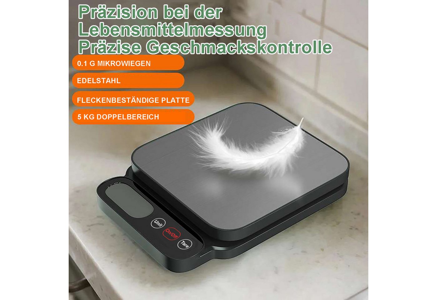 Vornix Küchenwaage Digitale Küchenwaage bis 5 kg, Präzision 0,1 g, (Elektronische Lebensmittelwaage mit Edelstahl-Wiegeplatte, LED-Display, Tara-Funktion), Einheitenumschaltung g/kg/ml/oz/lb für Backen, Kaffee, Kochen Bild 3