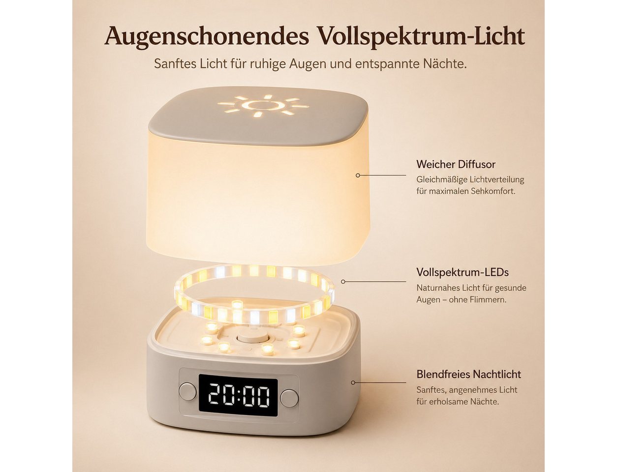 Fyrove Nachtlicht mit Uhr & Wecker, dimmbare Nachttischlampe mit Fernbedienung & Touch, 3 Lichtfarben, wiederaufladbare Stilllampe, Baby Nachtlicht, Stimmungslicht, 3 Lichtfarben, wiederaufladbare Stilllampe, Baby Nachtlicht, Stimmungslicht, Tischlampe,Kinderzimmerlampe,Geschenk zu Weihnachten & Geburtstag Bild 3