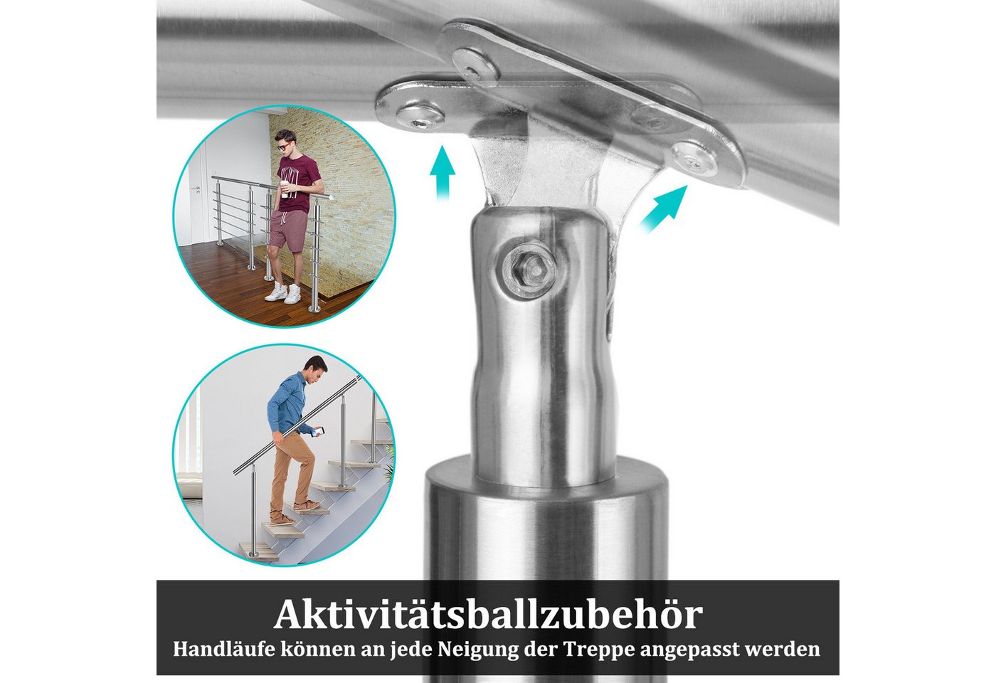 FIVMEN Treppengeländer Handlauf Edelstahl Geländer mit 2 Pfosten Brüstungsgeländer, 150 cm Länge, 2-tlg., für Treppen, Brüstung, Balkon Bild 4