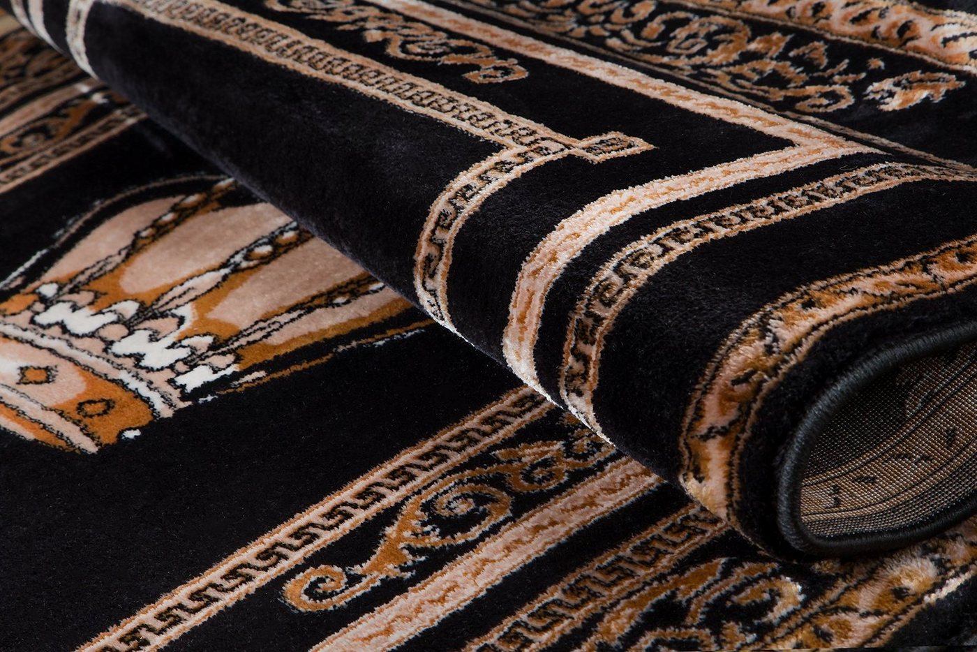 Belle Arti Teppich Teppich Wohnzimmer Wohnzimmerteppich schwarz gold Motiv Royal Krone