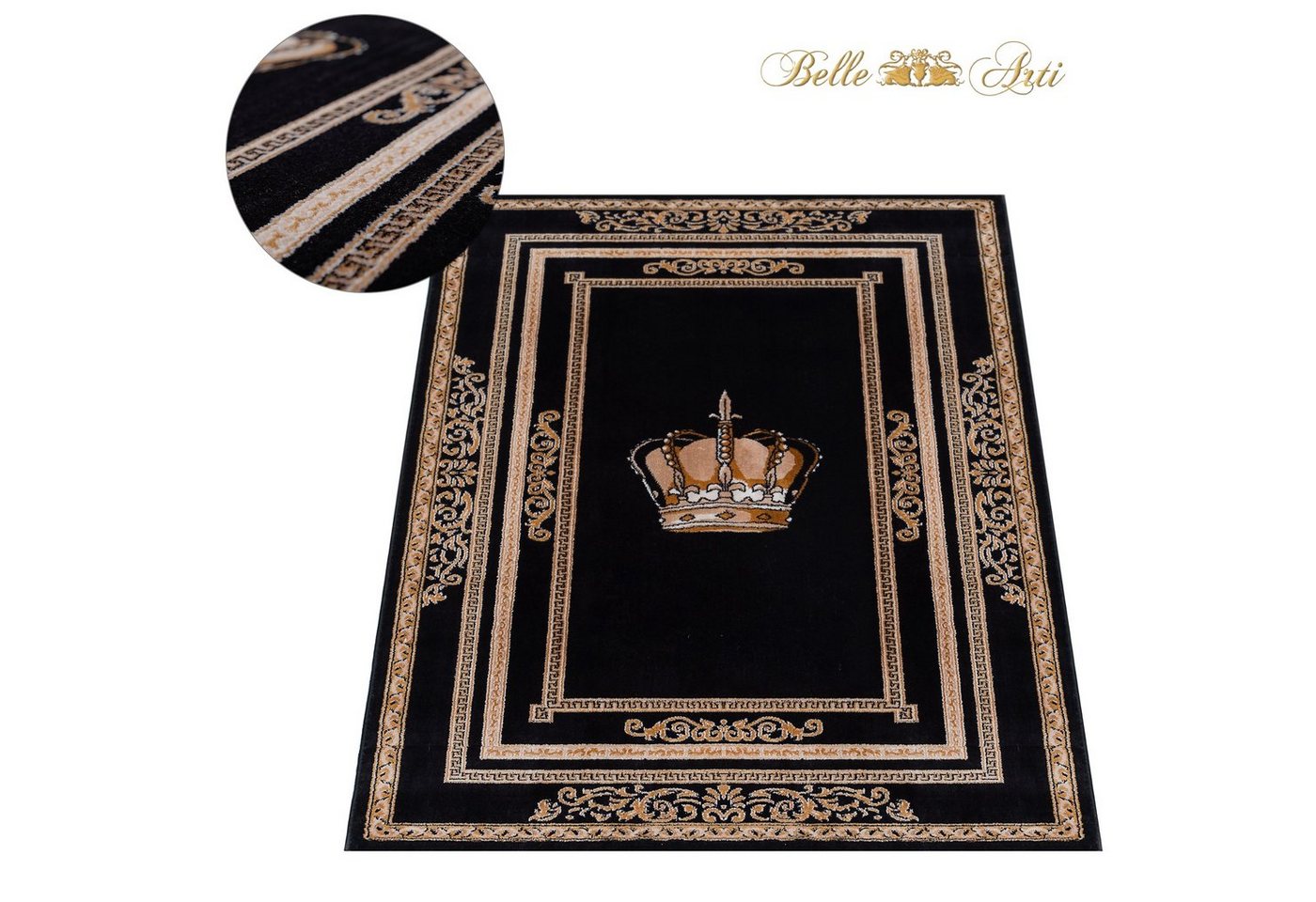 Belle Arti Teppich Teppich Wohnzimmer Wohnzimmerteppich schwarz gold Motiv Royal Krone Bild 2