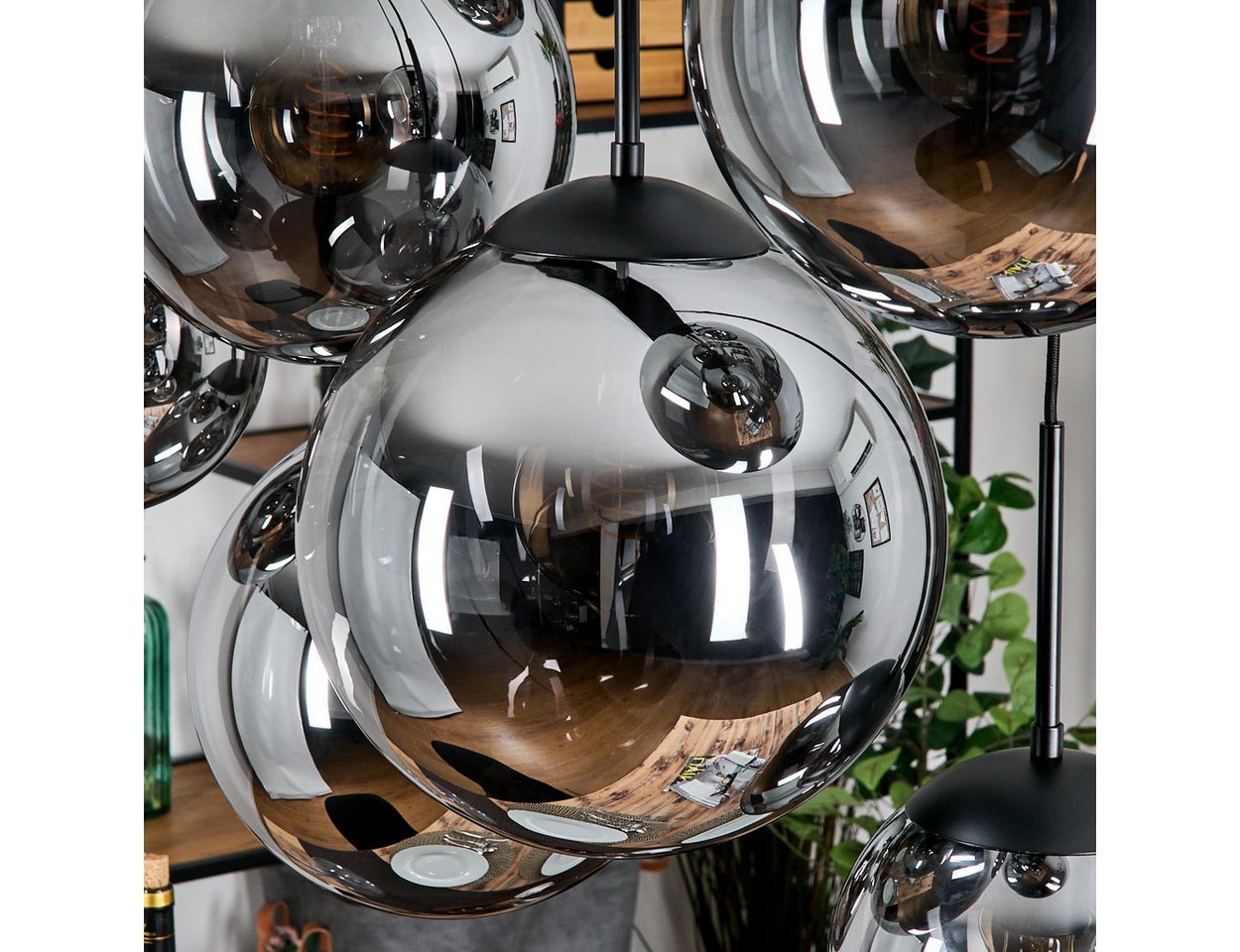 hofstein Hängeleuchte Hängelampe aus Metall/Glas in Schwarz/Rauchfarben, 8 x E27, ohne Leuchtmittel, Hängeleuchte im Retro/Vintage-Design (20, 25, 30 cm), max. 130cm Bild 4