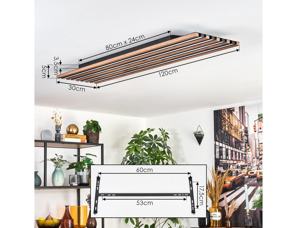 hofstein Deckenleuchte Deckenpanel aus Metall/MDF/Kunststoff in Schwarz/Holzoptik/Weiß, 40 Watt, 3000 Kelvin, Deckenlampe für Schlafzimmer, Esszimmer, Küche