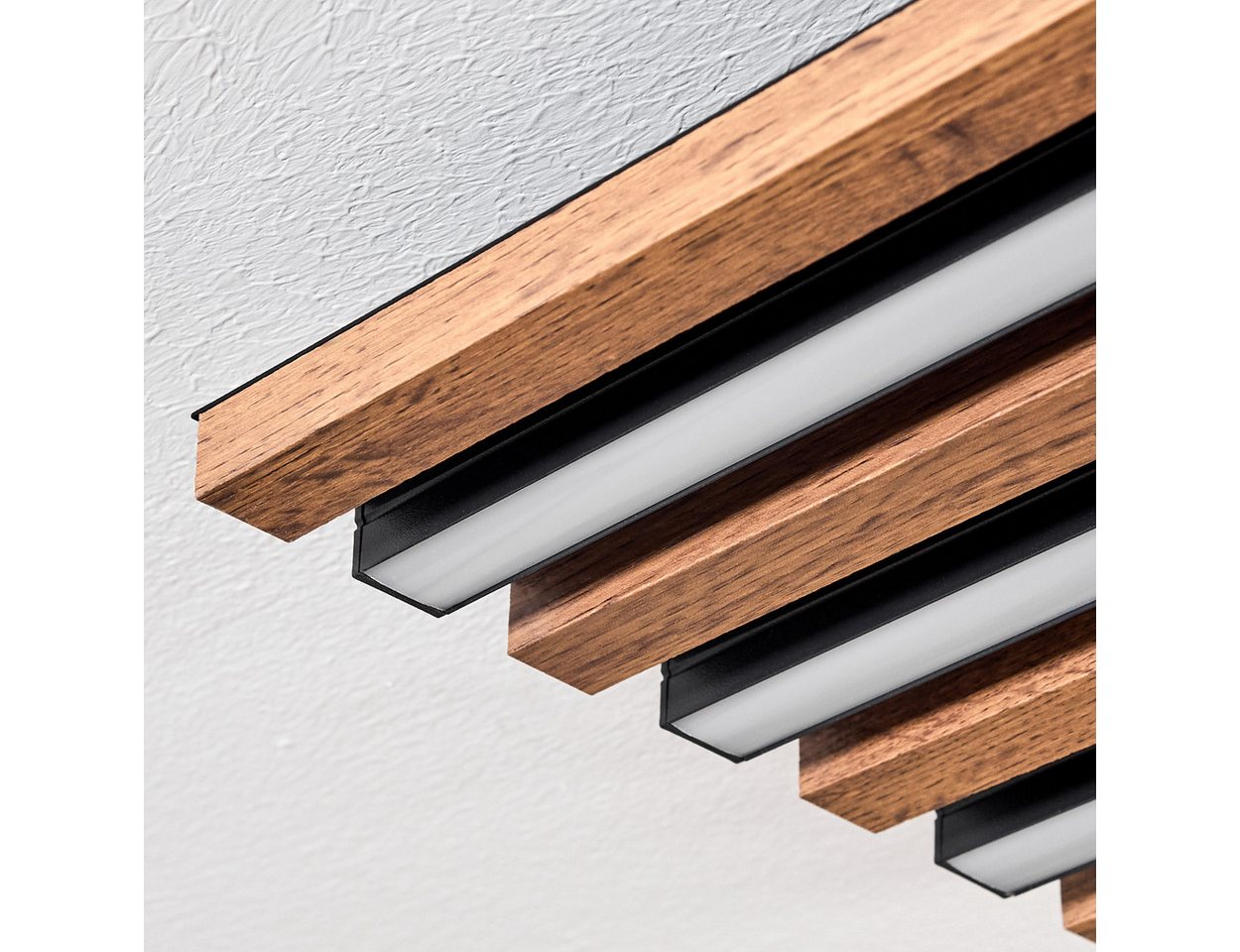 hofstein Deckenleuchte Deckenpanel aus Metall/MDF/Kunststoff in Schwarz/Holzoptik/Weiß, 40 Watt, 3000 Kelvin, Deckenlampe für Schlafzimmer, Esszimmer, Küche Bild 3