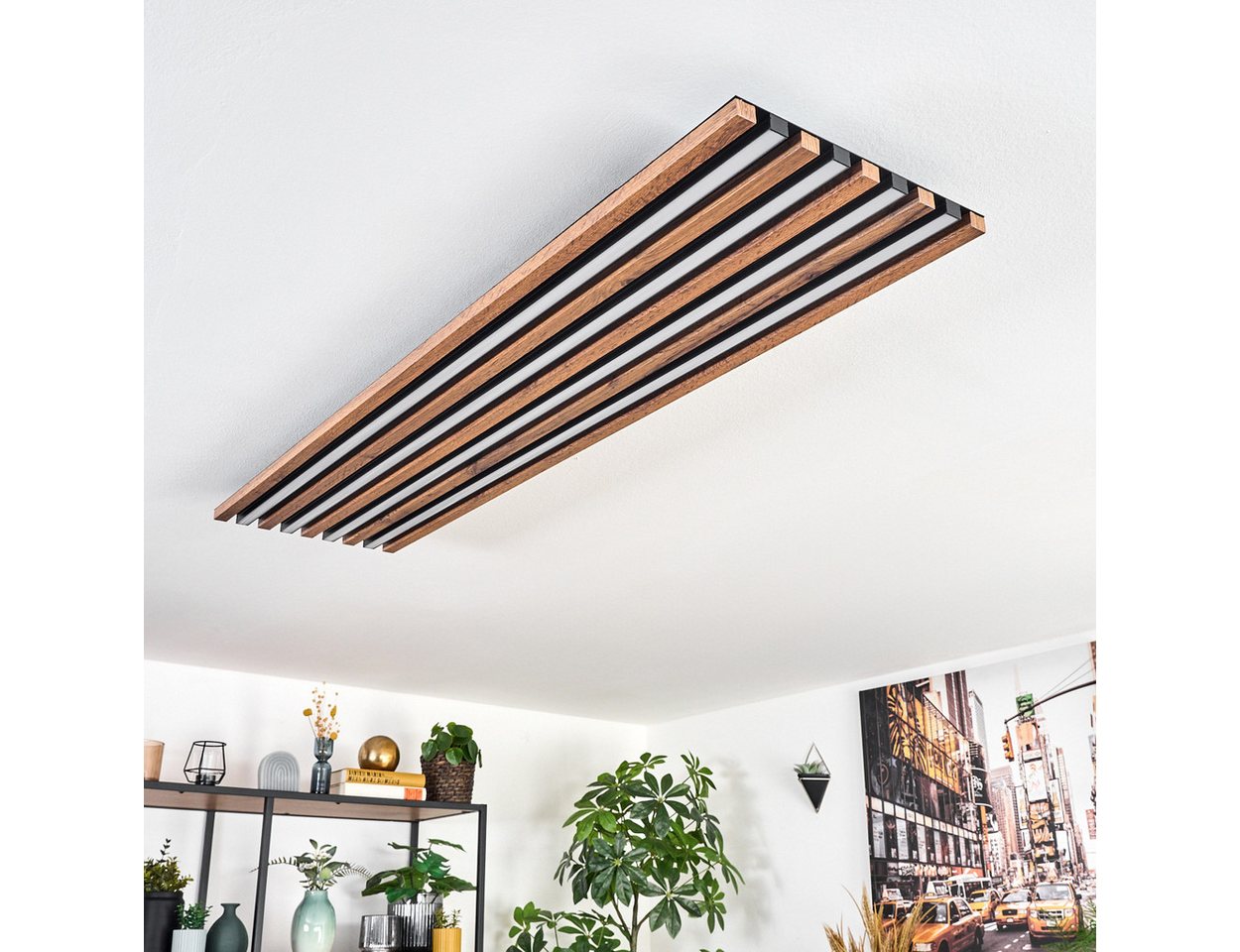 hofstein Deckenleuchte Deckenpanel aus Metall/MDF/Kunststoff in Schwarz/Holzoptik/Weiß, 40 Watt, 3000 Kelvin, Deckenlampe für Schlafzimmer, Esszimmer, Küche Bild 4