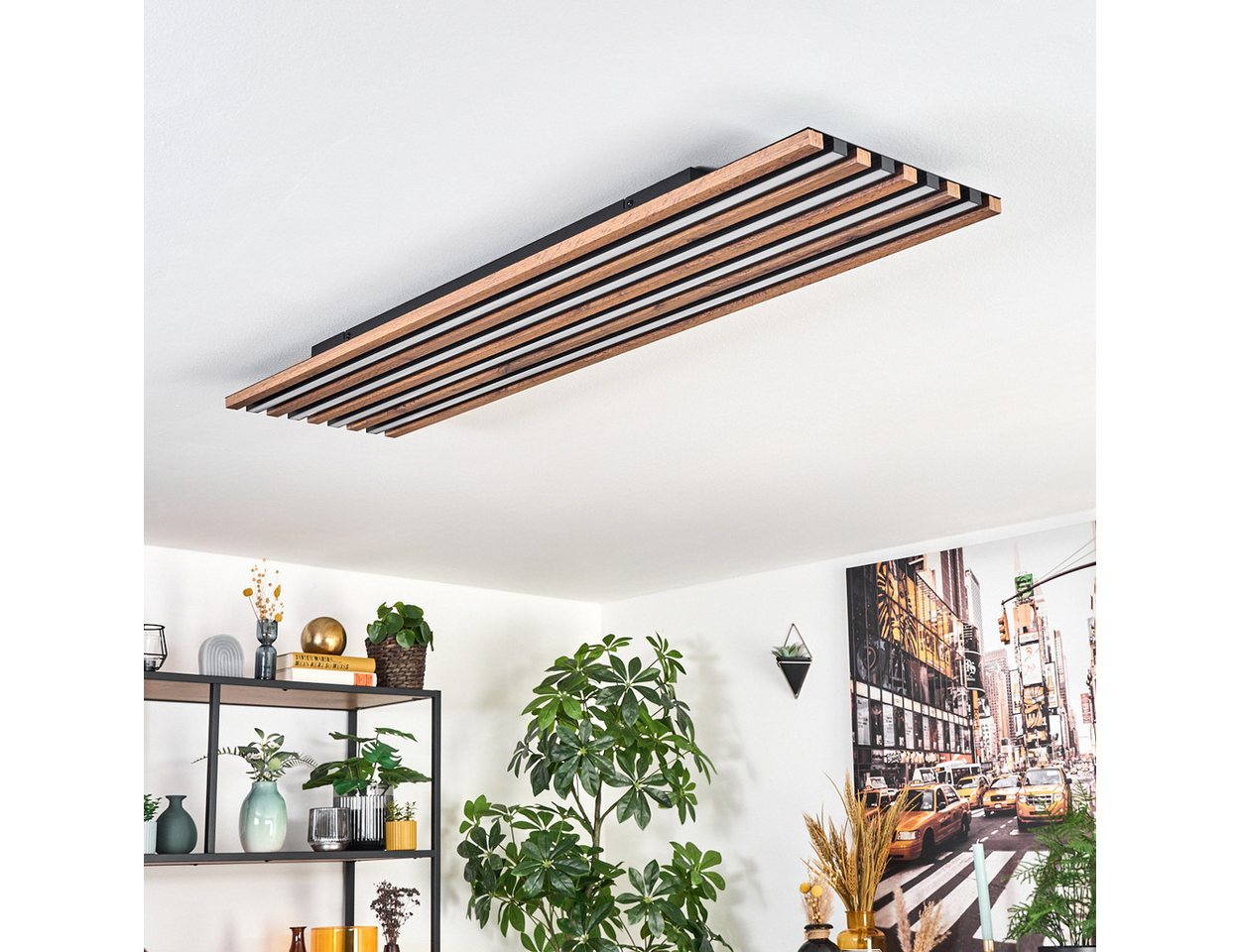 hofstein Deckenleuchte Deckenpanel aus Metall/MDF/Kunststoff in Schwarz/Holzoptik/Weiß, 40 Watt, 3000 Kelvin, Deckenlampe für Schlafzimmer, Esszimmer, Küche Bild 5