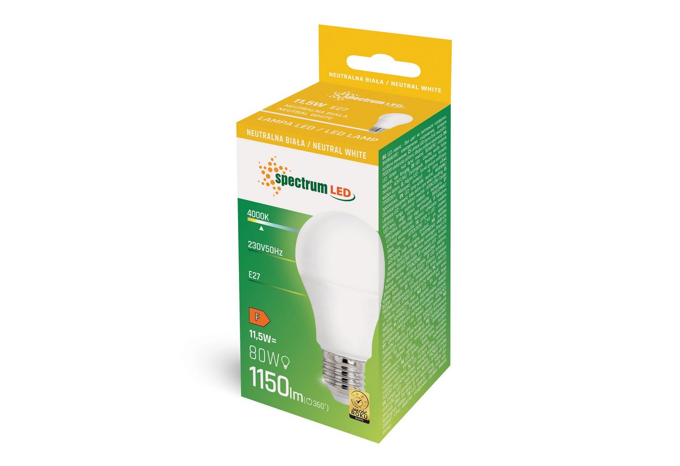 Spectrum LED-Leuchtmittel LED E27 A60 11,5W = 80W Birne 220° 1150lm 230V Neutralweiß 4000K, E27, Neutralweiß Bild 2