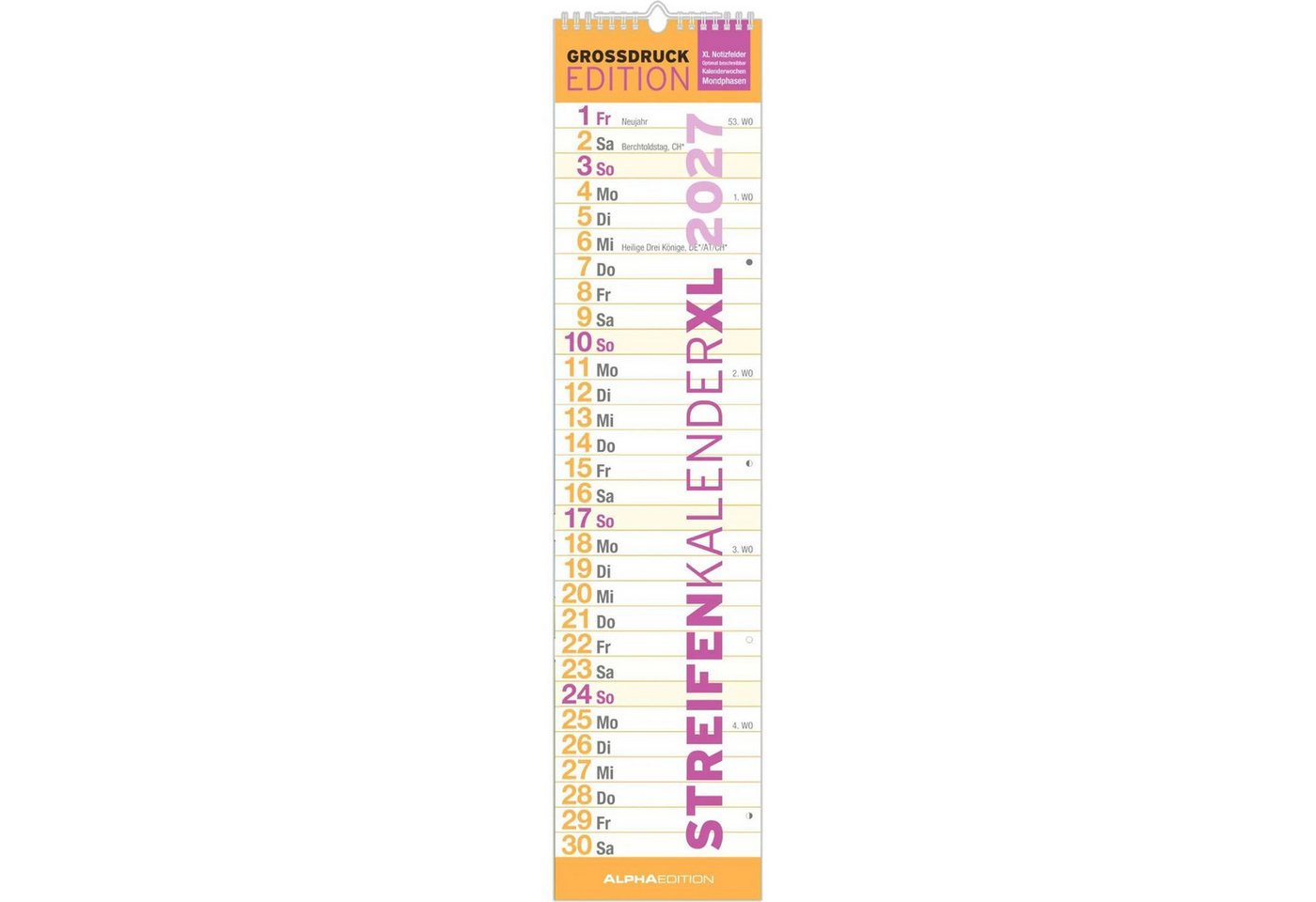 Wandkalender GROSSDRUCK Streifenplaner XL 2027