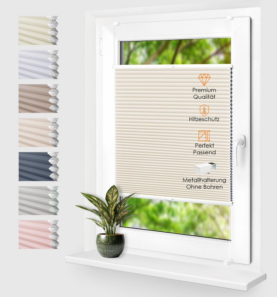 Rikmani Plissee Thermo Fensterplissee ohne Bohren, Champagner, 40x130, verdunkelnd, Klemmfix, Langlebige Premium-Qualität, Thermo Plissee Bild 4