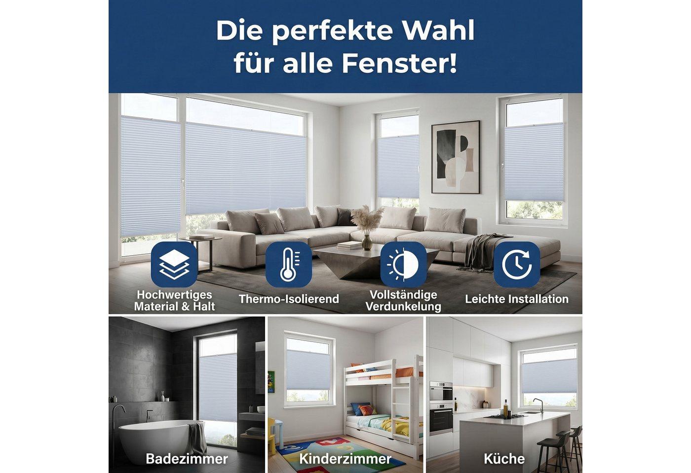 Rikmani Plissee Thermo Fensterplissee ohne Bohren, Weiß, 40x120, verdunkelnd, Klemmfix, Langlebige Premium-Qualität, Thermo Plissee Bild 3