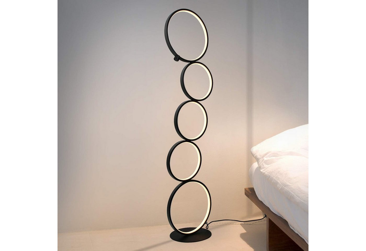 ZMH Stehlampe Wohnzimmer Dimmbar Helligkeit Standleuchte 33W Touch Switch 3000K, Augenschutz, Einfache Installtion, LED fest integriert, Warmweiß, 5-Flammig Ringförmige Schwarz Standlampe für Schlafzimmer Bild 3