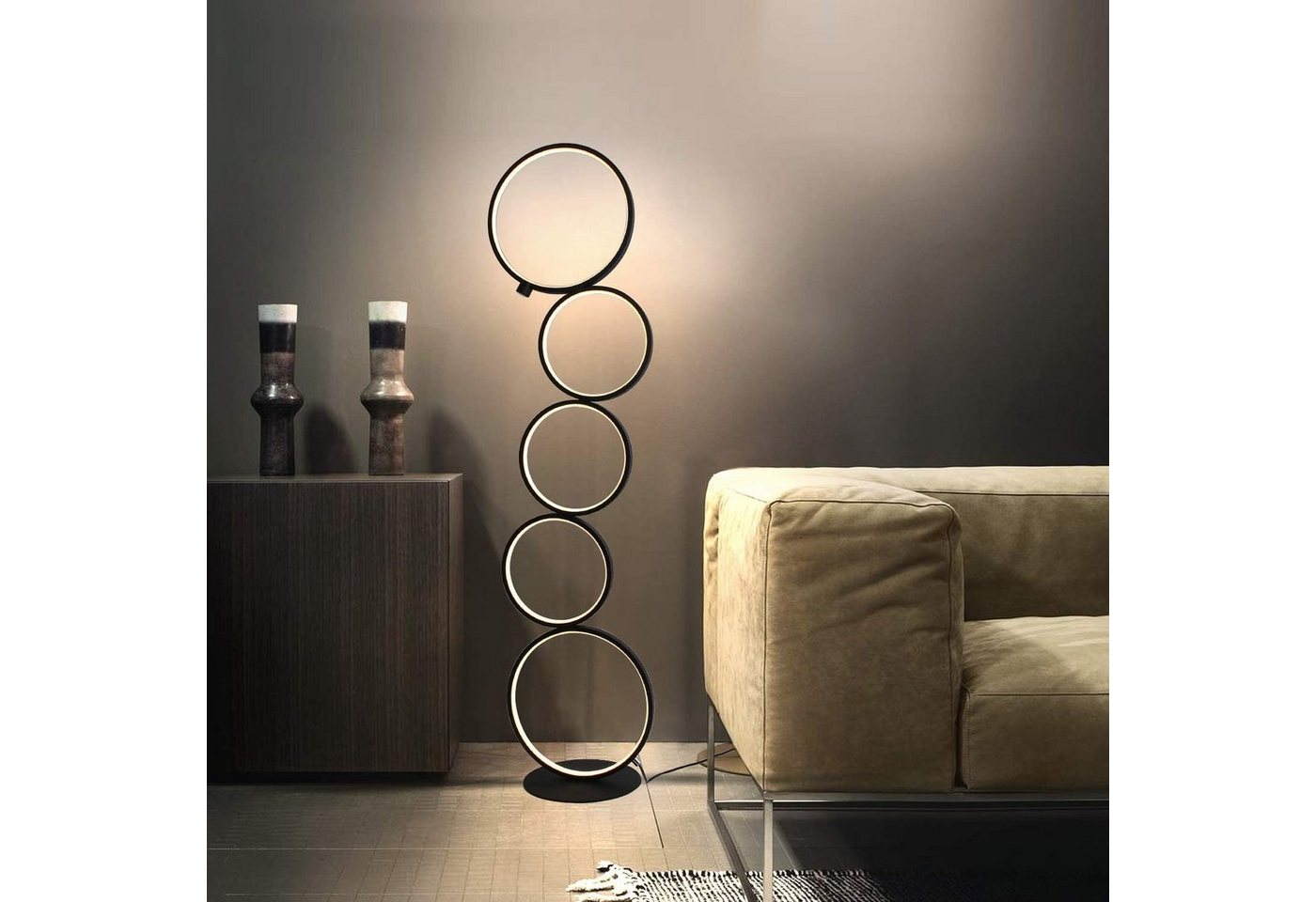 ZMH Stehlampe Wohnzimmer Dimmbar Helligkeit Standleuchte 33W Touch Switch 3000K, Augenschutz, Einfache Installtion, LED fest integriert, Warmweiß, 5-Flammig Ringförmige Schwarz Standlampe für Schlafzimmer Bild 5