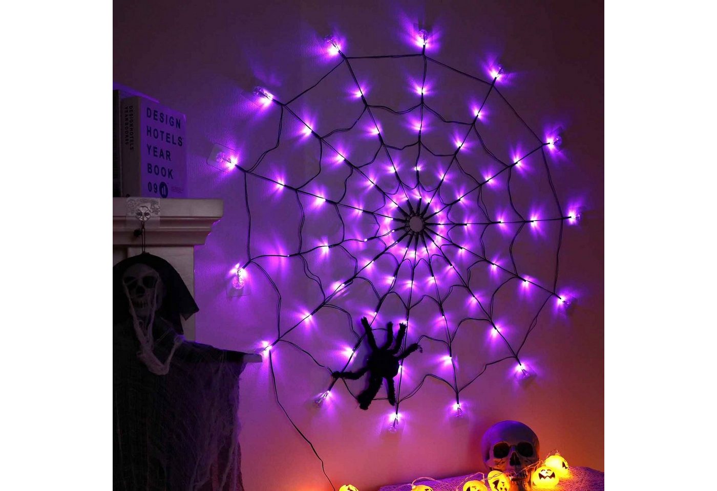 Merry 2024 Dekolicht Halloween Dekoration Party Spinnennetz Lichter,LED Lichterkette, Batterie, Batterie/USB Bild 3
