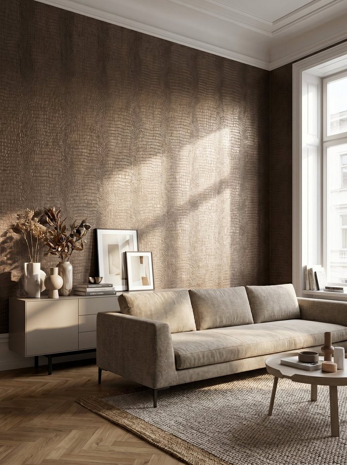 Newroom Vliestapete Novira Braun Tapete Vliestapete Blumen, Floral, Blumenranke, strukturiert, Mustertapete